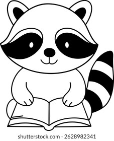 Um bonito livro de leitura guaxinim, mostrando espírito lúdico e imaginativo