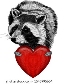 cute raccoon with a red heart