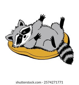 Cute Raccoon Relaxing on a Pillow Illustration