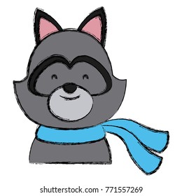 Cute raccoon with scarf cartoon