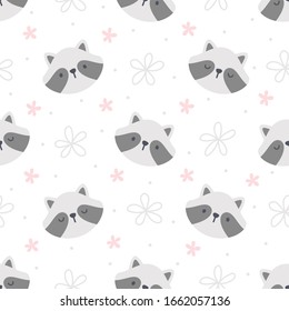 Cute raccoon seamless background repeating pattern, wallpaper background, cute seamless pattern background