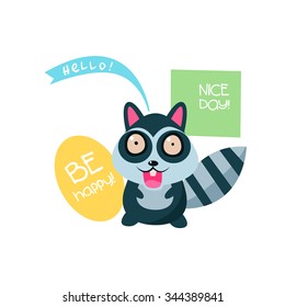 Cute Raccoon with a sign for text, vector illustration