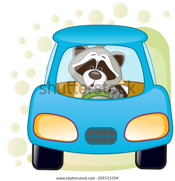 Cute Raccoon is sitting in a\
car 