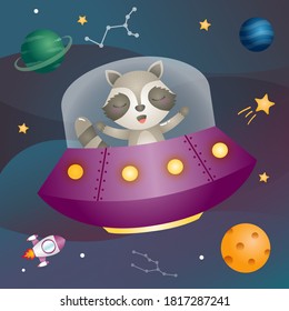 a Cute raccoon in the space galaxy