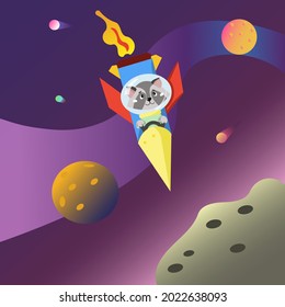 Cute raccoon in space. Vector, illustration,  