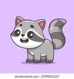 Cute Raccoon Standing Cartoon Vector Icon Illustration. Animal Nature Icon Concept Isolated Premium Vector. Flat Cartoon Style
