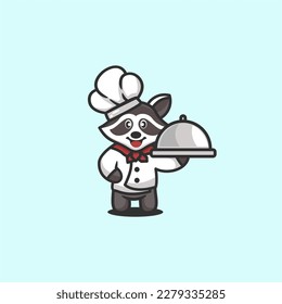 cute raccoon standing logo design