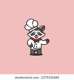 cute raccoon standing logo design