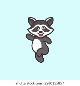 cute raccoon standing logo design