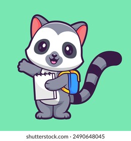 Cute Raccoon Student Holding Book Go To School Cartoon Vector Icon Illustration. Animal Education Icon Concept Isolated Premium Vector. Flat Cartoon Style