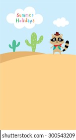 cute raccoon summer holidays card