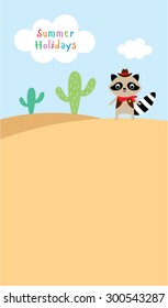 cute raccoon summer holidays card