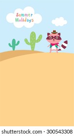 cute raccoon summer holidays card