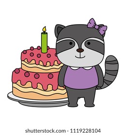cute raccoon with sweet cake character icon