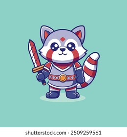 Cute Raccoon with a sword cartoon illustration