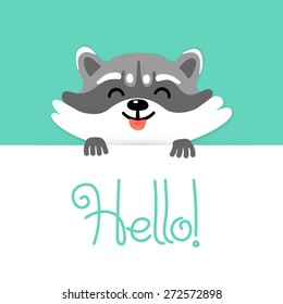 Cute Raccoon Tell You Hello. Vector Illustration.