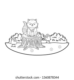 cute raccoon in trunk woodland character