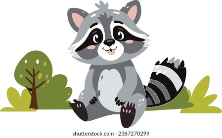 Cute raccoon vector cartoon, spreading happiness with its adorable features.
