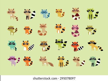 cute raccoon vector illustration set