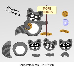  Cute  Raccoon vector set  create your own raccoon