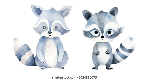 cute raccoon watercolor vector illustration