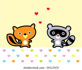 cute raccoon and weasel card