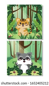 cute raccoon wild animal character icon vector illustration design