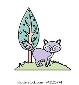 cute raccoon wild animal next to tree