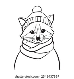 cute raccoon in winter hat