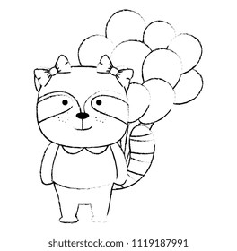 cute raccoon witth balloons helium character icon