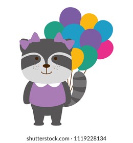 cute raccoon witth balloons helium character icon