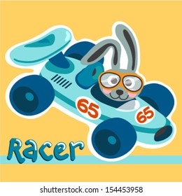 A Cute Race Car and a Rabbit illustration for baby style