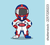 
Cute racer with helmet cartoon vector illustration.
