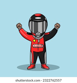 Cute racer wearing helmet and suit vector illustration 