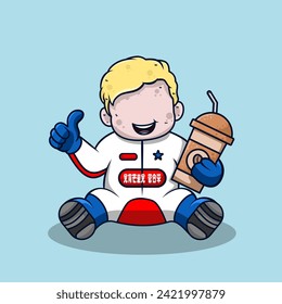 Cute racer wearing helmet and suit vector illustration
