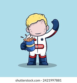 Cute racer wearing helmet and suit vector illustration