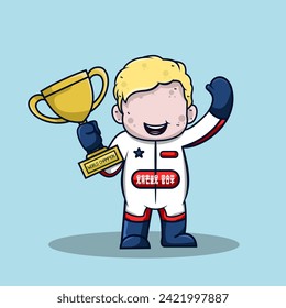 Cute racer wearing helmet and suit vector illustration