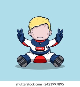 Cute racer wearing helmet and suit vector illustration