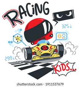 Cute racing cars typography t-shirt graphic isolated on white background illustration vector, print for children wear.