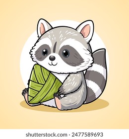 Cute Racoon Cartoon Character Holding Chinese Dragon Boat Festival Rice Dumpling