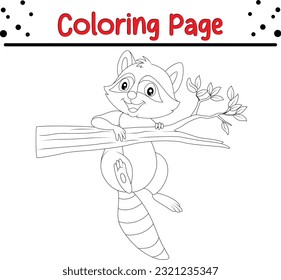 Cute Racoon coloring page. Forest Wild Animals coloring book for kids.