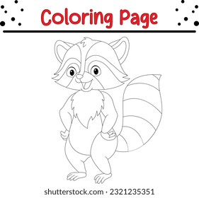 Cute Racoon coloring page. Forest Wild Animals coloring book for kids.