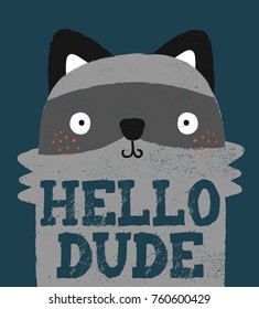 Cute Racoon Drawn For Baby Tee Print As Vector