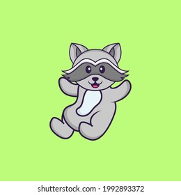 Cute racoon is flying. Animal cartoon concept isolated. Can used for t-shirt, greeting card, invitation card or mascot.