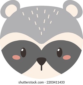 Cute Racoon Head Cartoon Vector