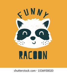 cute racoon head vector drawing for tee print