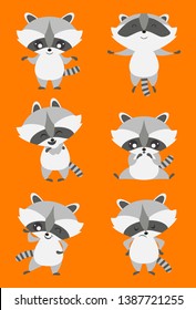 Cute racoon multiple poses editable vector illustration