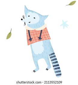 Cute racoon on white  isolated background
