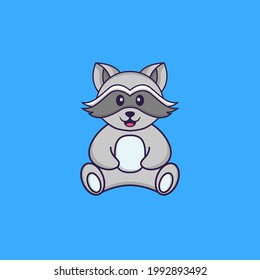 Cute racoon is sitting. Animal cartoon concept isolated. Can used for t-shirt, greeting card, invitation card or mascot.