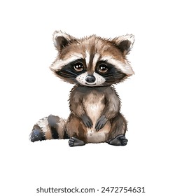 cute racoon vector illustration in watercolor style